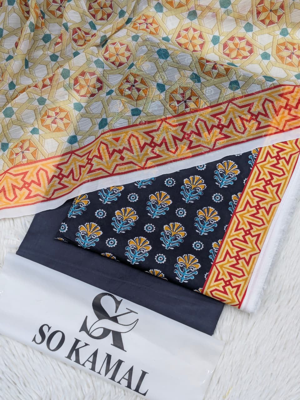 3pc So Kamal Lawn Shirt with Trouser and Dupatta