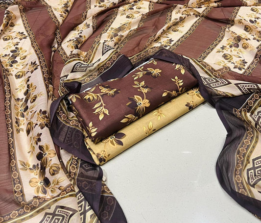 3pc printed lawn shirt and Trouser with Chiffon Dupatta