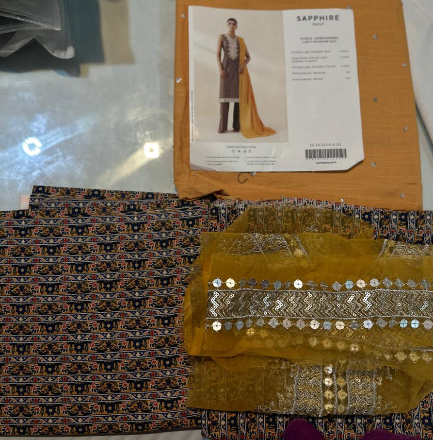 3pc Embroider light khaddar