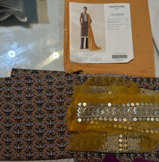 3pc Embroider light khaddar