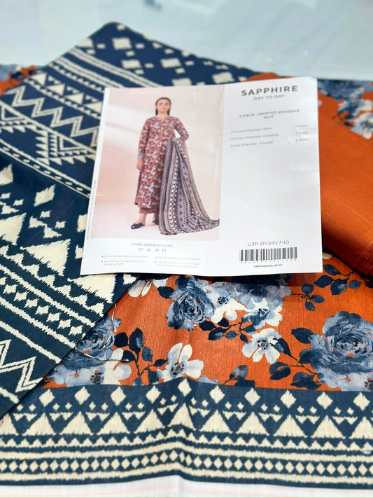 3pc Sapphire Khaddar shirt and Trouser with Dupatta