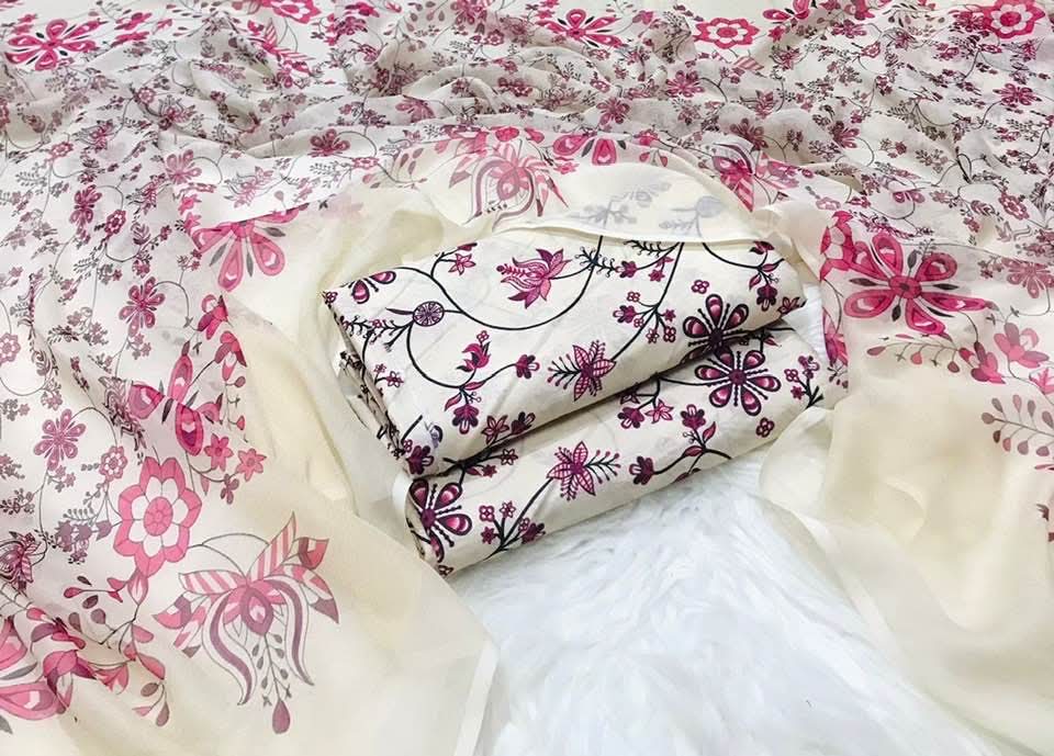 3pc Branded lawn With Chiffon Dupatta