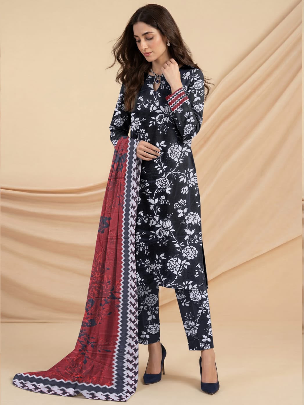 3pc So Kamal Lawn Shirt with Trouser and Dupatta