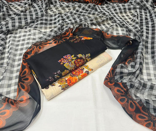 3pc printed lawn shirt and Trouser with Chiffon Dupatta