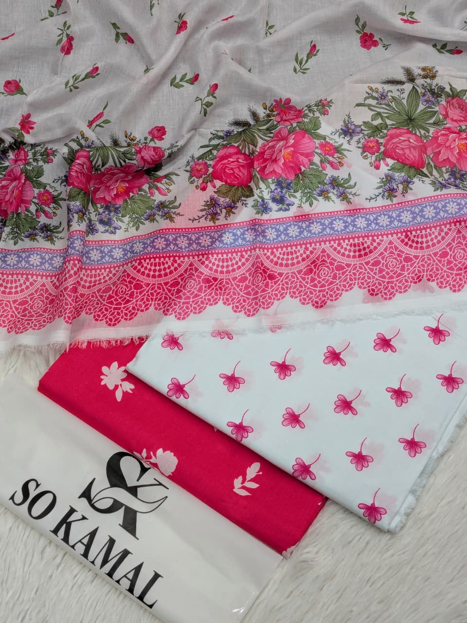 3pc So Kamal Lawn Shirt with Trouser and Dupatta