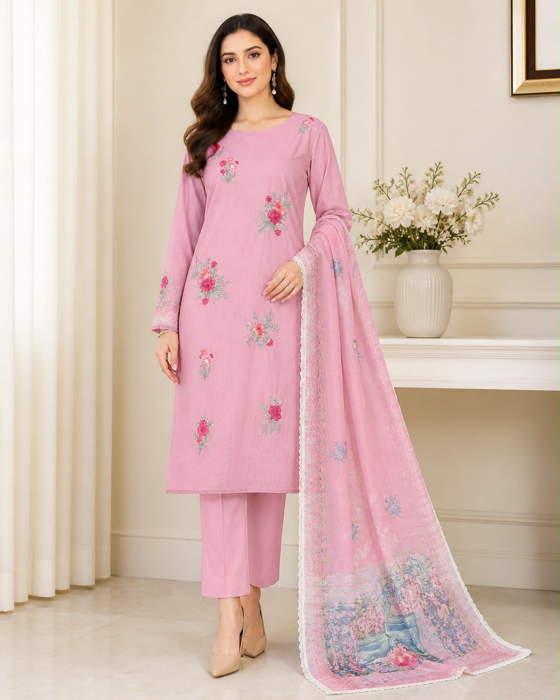 3pc So Kamal Lawn Shirt with Trouser and Dupatta