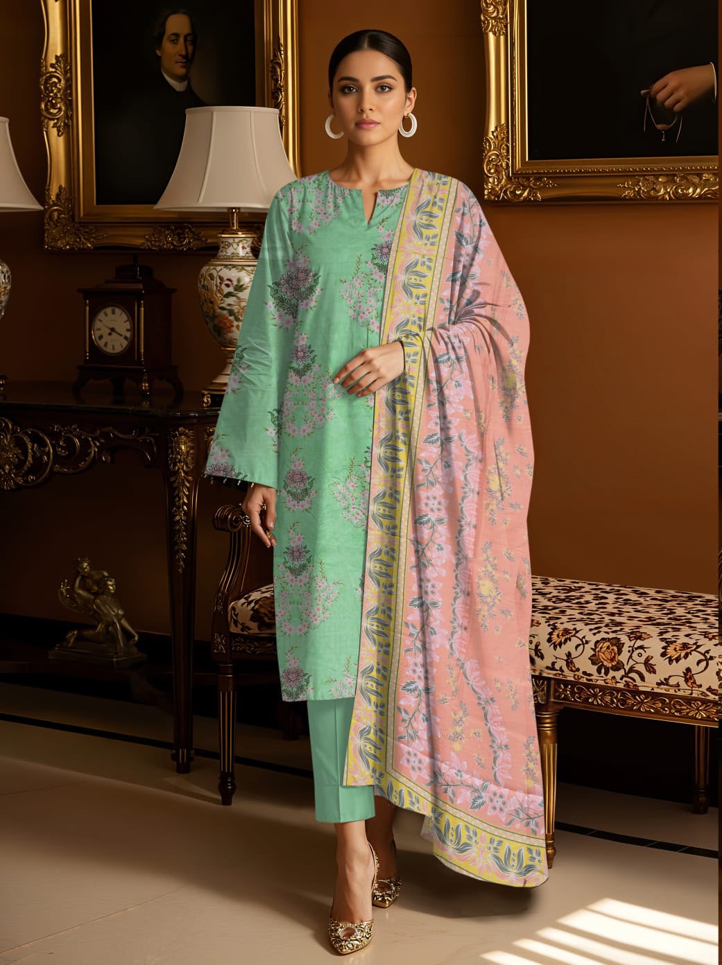 3pc So Kamal Lawn Shirt with Trouser and Dupatta
