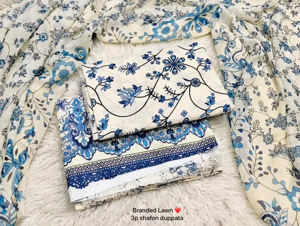 3pc Branded lawn with Chiffon Dupatta
