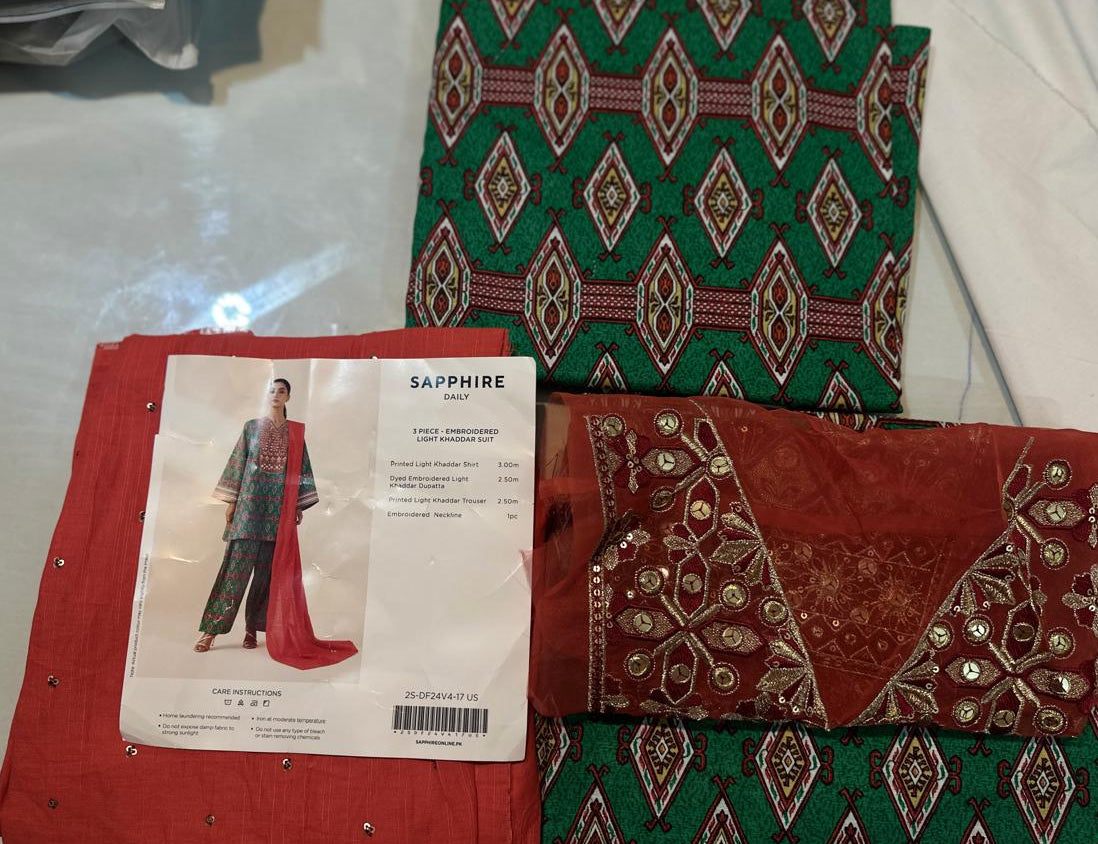 3pc Embroider light khaddar