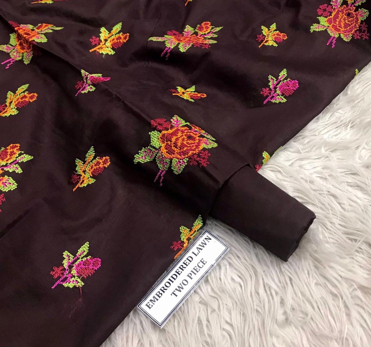 2pc Khaddi Embroidery Lawn Shirt with Trouser
