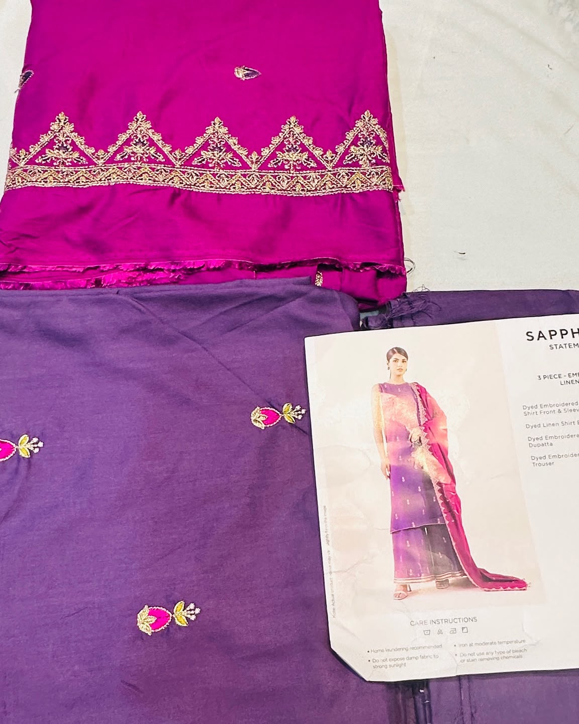 3pc Sapphire Embroidery  linen suit
