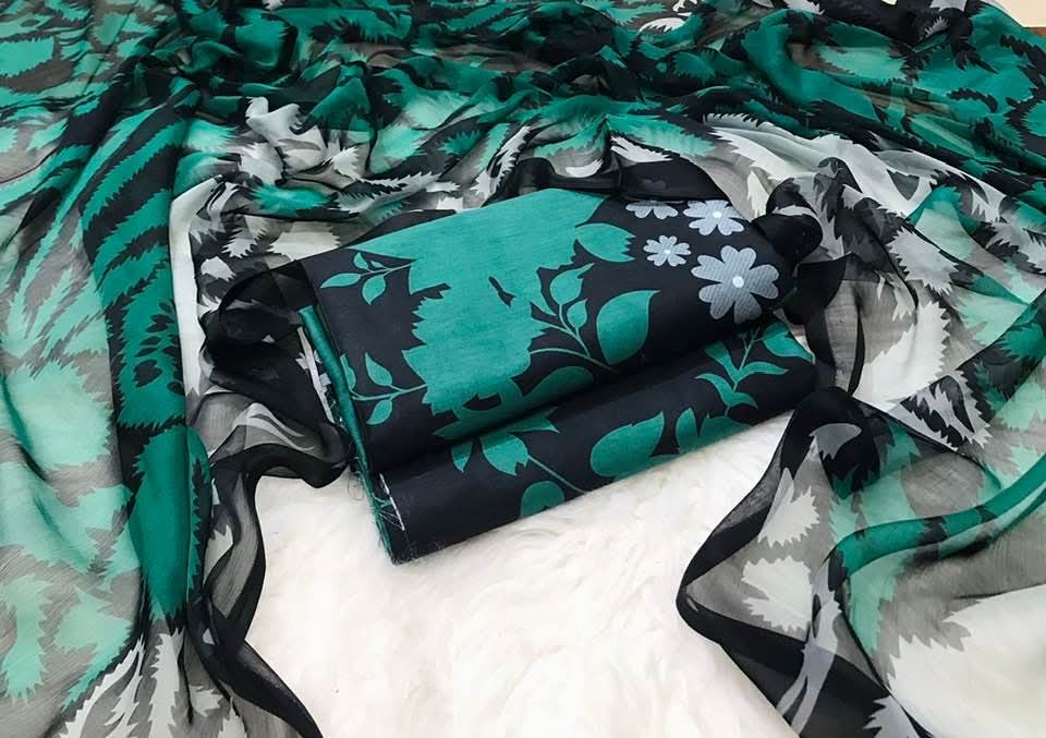 3pc Branded lawn with Chiffon Dupatta