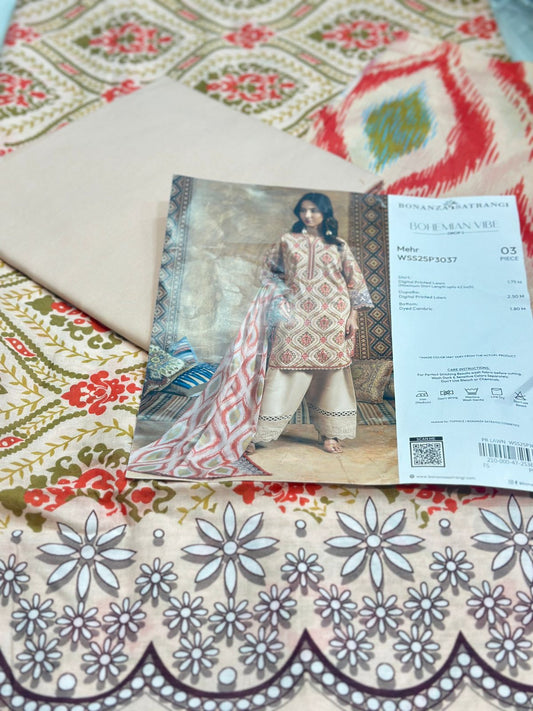 3pc Bonanza Satrangi Lawn suit