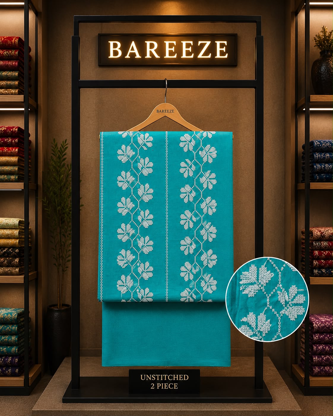 2pc Bareeza Embroidery Lawn Shirt with Trouser