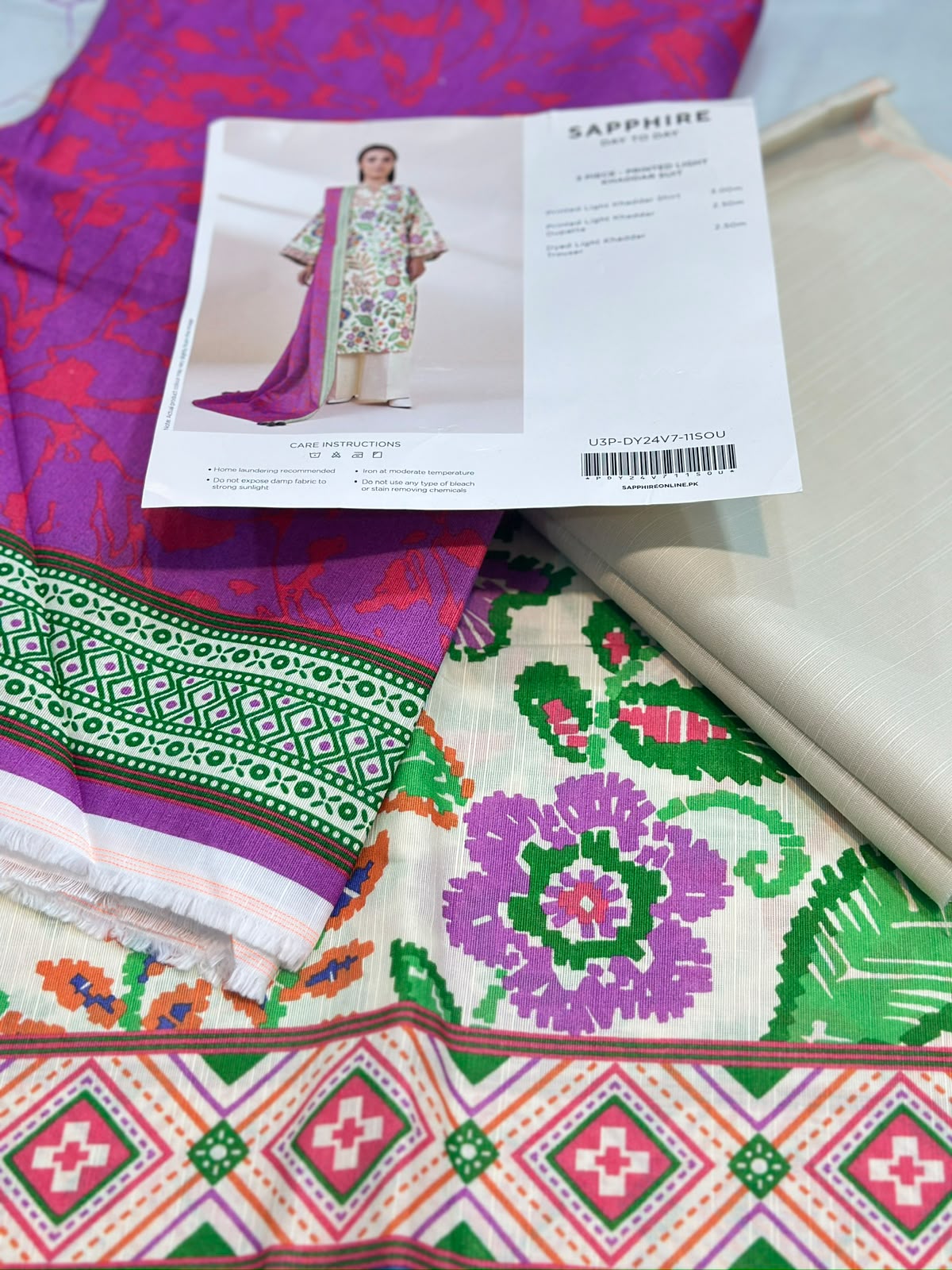 3pc Sapphire Khaddar shirt and Trouser with Dupatta
