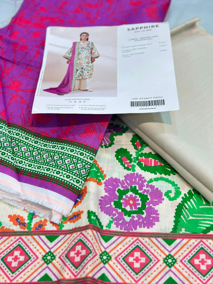 3pc Sapphire Khaddar shirt and Trouser with Dupatta