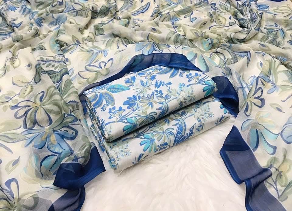 3pc Branded lawn with Chiffon Dupatta