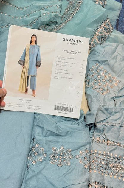 3pc Sapphire Embroidery linen suit