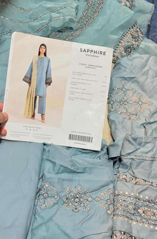 3pc Sapphire Embroidery linen suit