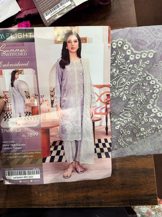 3pc Limelight  Embroidered Lawn Shirt and Cambric Trouser with monar Dupatta