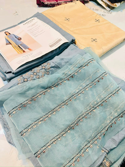 3pc Sapphire Embroidery linen suit