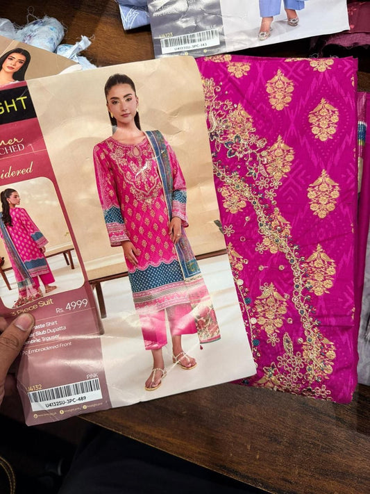 3pc Limelight Embroidered Lawn shirt and Cambric Trouser with monar Dupatta