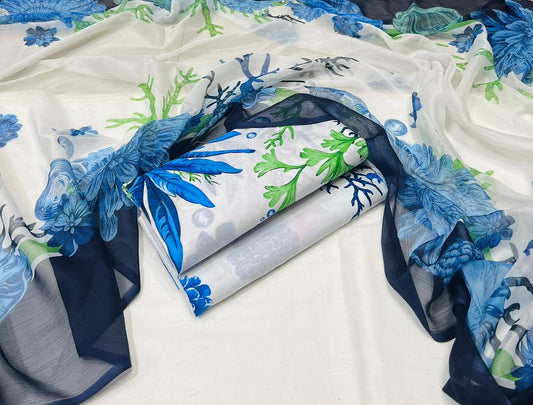 3pc printed lawn shirt and Trouser with Chiffon Dupatta