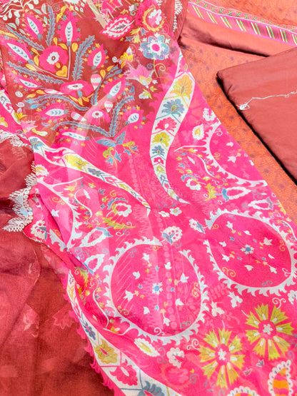 3pc khaddi lawn shirt and Trouser with Dupatta