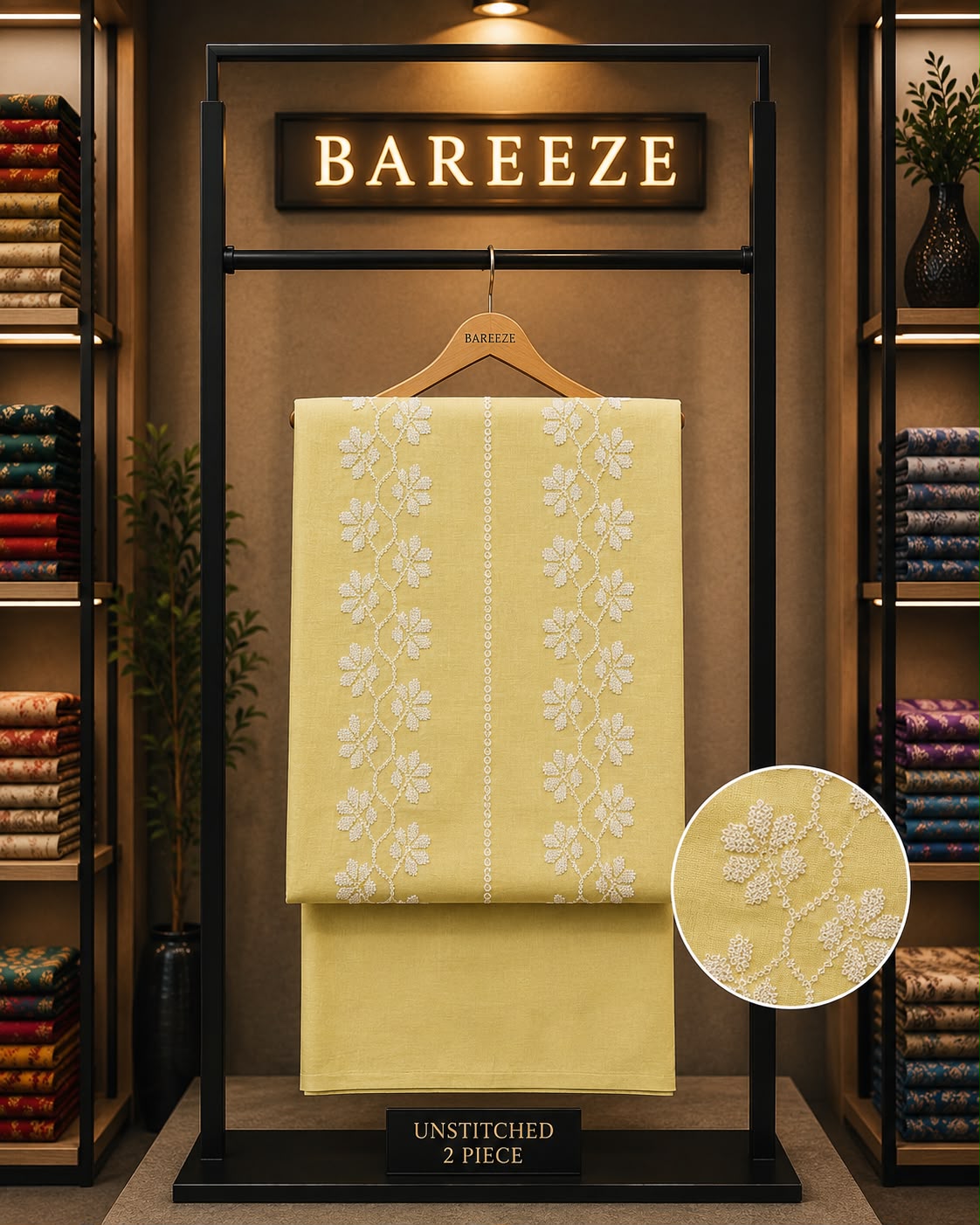 2pc Bareeza Embroidery Lawn Shirt with Trouser