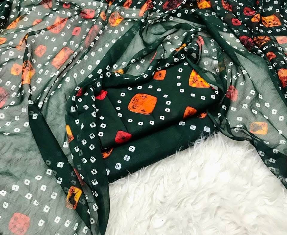 3pc Branded Lawn with Chiffon Dupatta