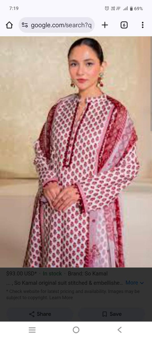 3pc So Kamal Lawn Shirt with Trouser and Dupatta