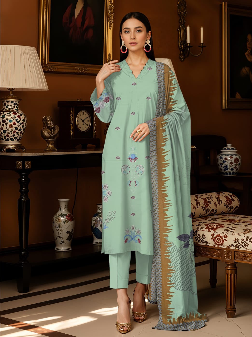 3pc So Kamal Lawn Shirt with Trouser and Dupatta