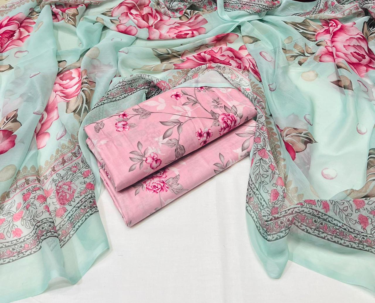 3pc printed lawn shirt and Trouser with Chiffon Dupatta